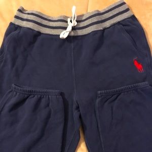 Polo youth large Navy joggers with pockets.  Elastic around the ankles.
